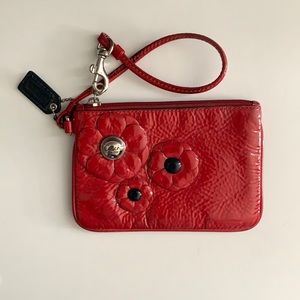 Coach Poppy Red Floral Wristlet